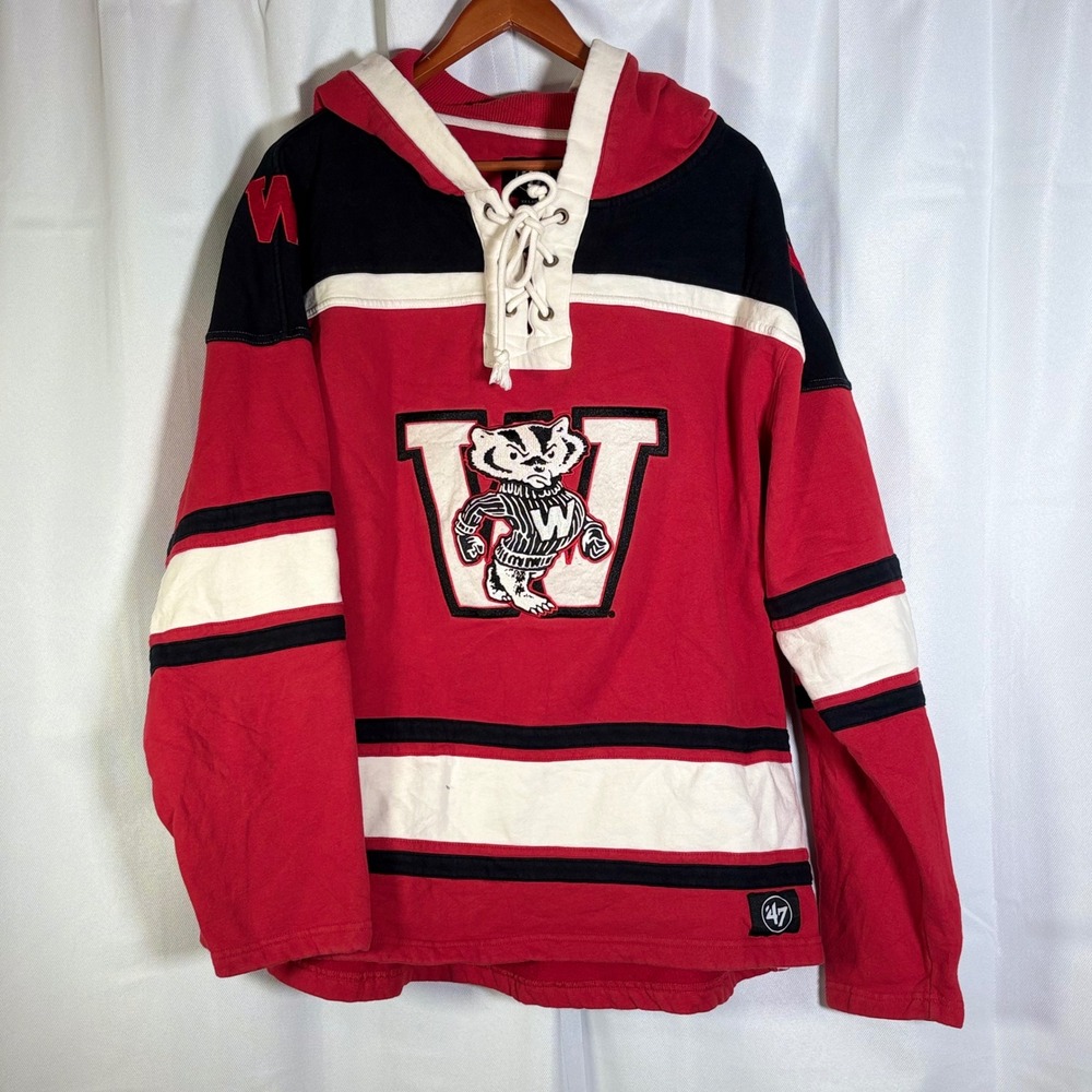 Wisconsin Badgers Bucky '47 Lacer Hoodie Hockey Jersey Sweatshirt NCAA Retro